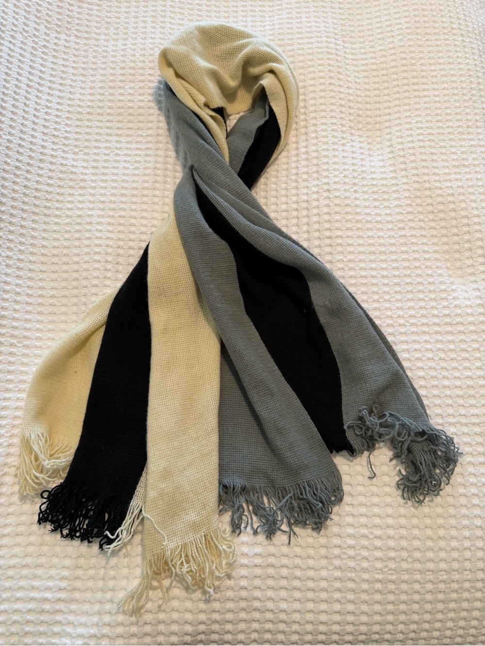 DONNI Tri-Color Colorblock Fringe Scarf